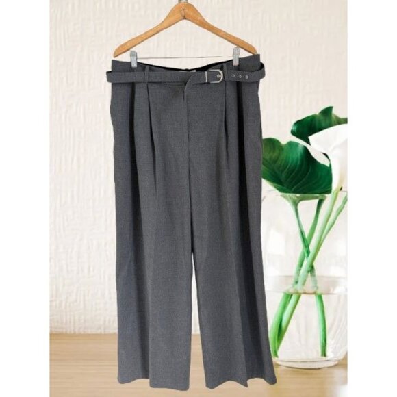 REISS Wide-Leg Gray Pants With Silver Buckle Belt & Pleated Front Size 14 - Picture 1 of 9